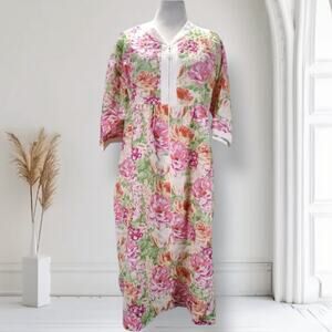 Vintage Stan Herman Floral Seersucker House Dress M Terry Trim Lounge Midi